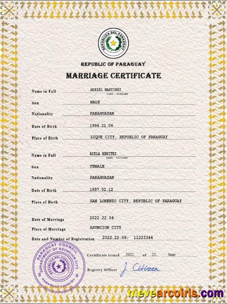 Paraguay marriage certificate